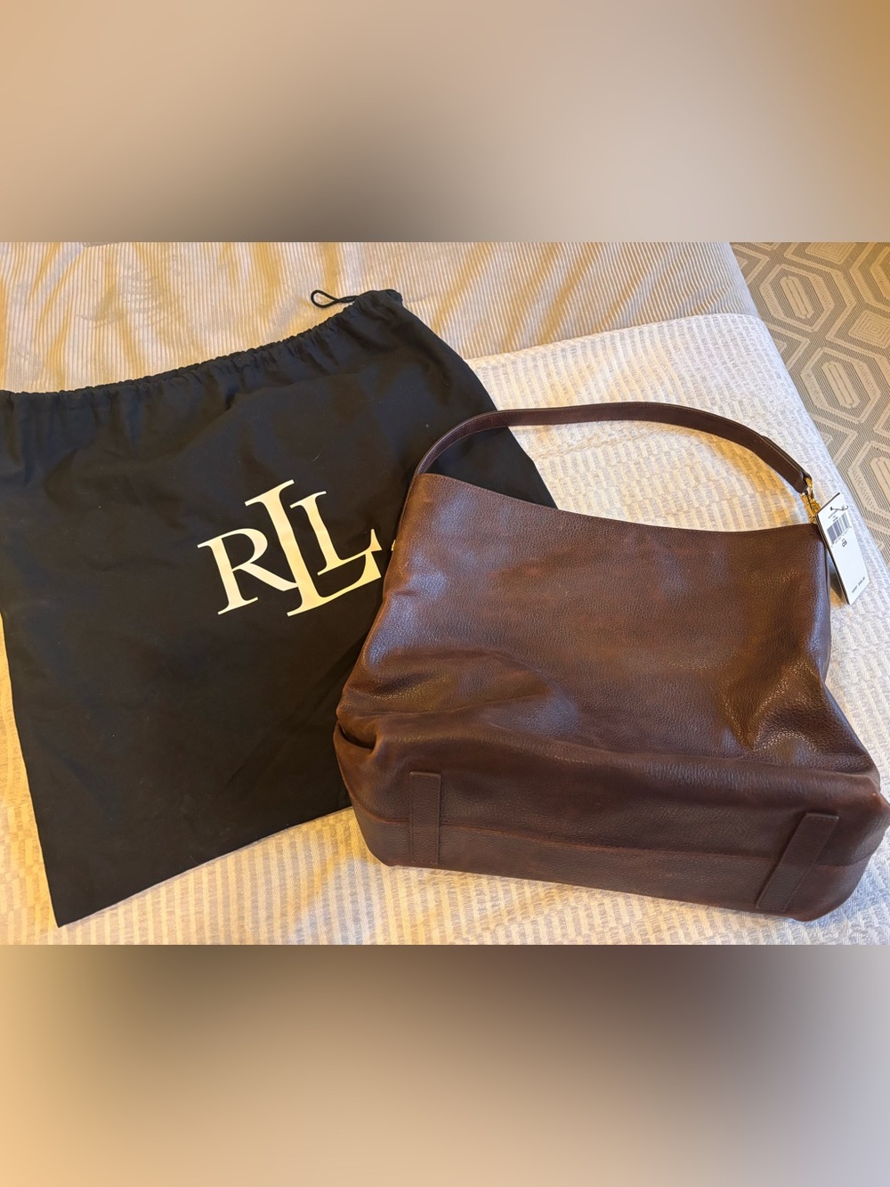 Ralph Lauren Brown Pebble Leather Shoulder Bag